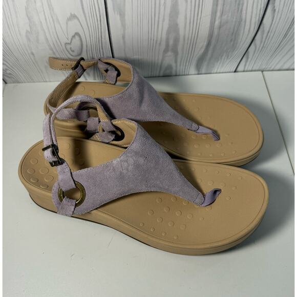 Vionic Anitra Women’s Platform Wedge Thong Sandals Lavender Suede Size 10 Wide - Picture 1 of 8